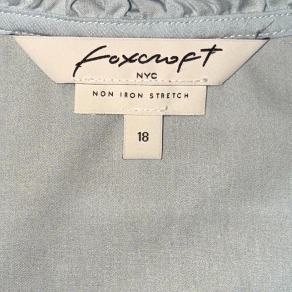 FOXCROFT Gwen Ruffle Non-Iron Stretch Button-Up Sleeveless Shirt Blue Whisper 18 - Picture 7 of 12